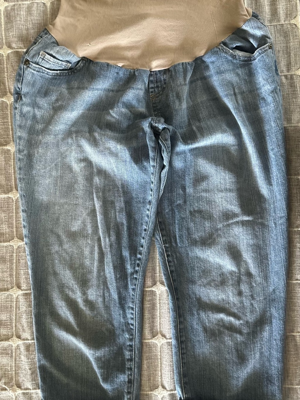 Indigo Blue Light Blue Denim Maternity Jeans with Beige Panel